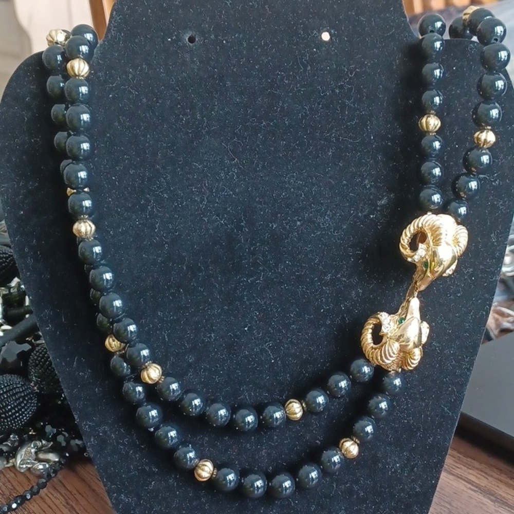 KJL Ram’s Head Long Necklace, RARE. 30" long, 15" drop